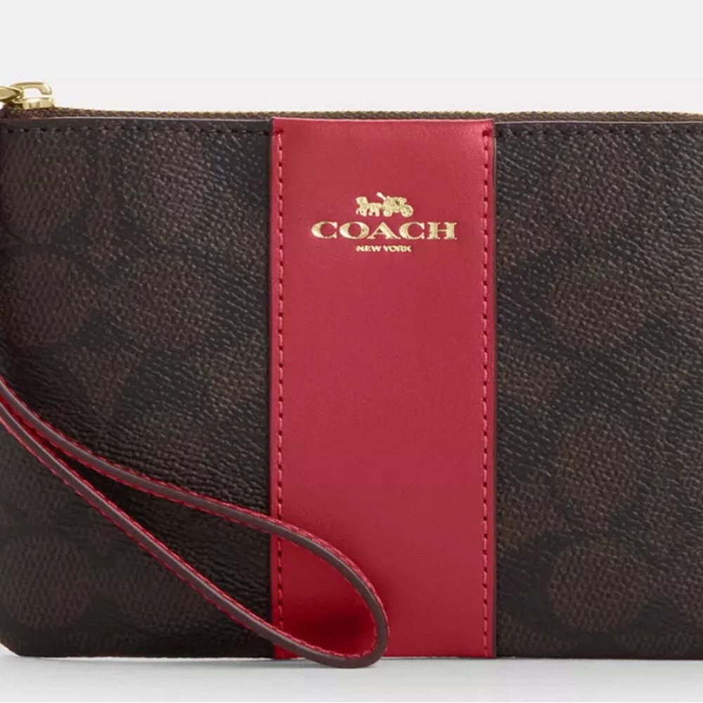 Coach Signature Brown and Red Wristlet